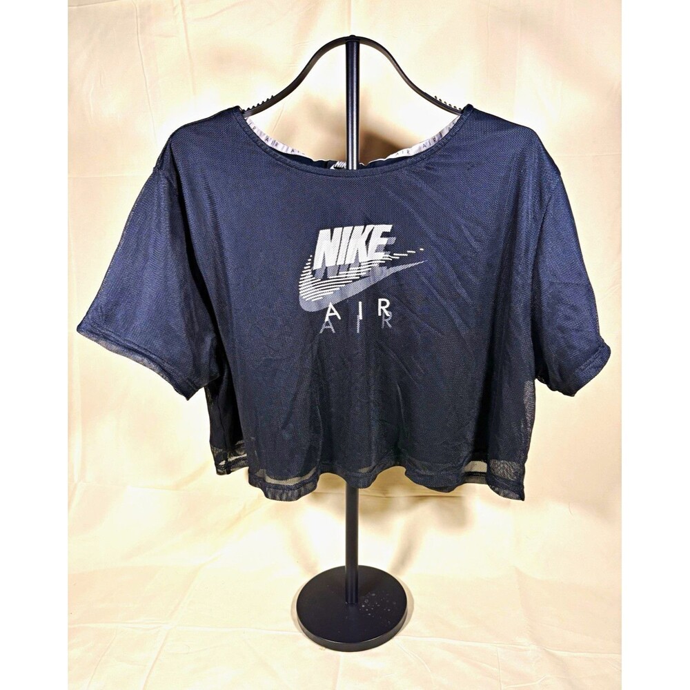 Nike Air Womens Mesh Overlay Crop Short Sleeve T-Shirt Black DN4970-010 Size 3X
